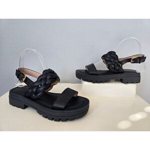 Cole Haan Grand 360 Black Braided Leather Sandals Women's Size 8 Lug Sole Chunky